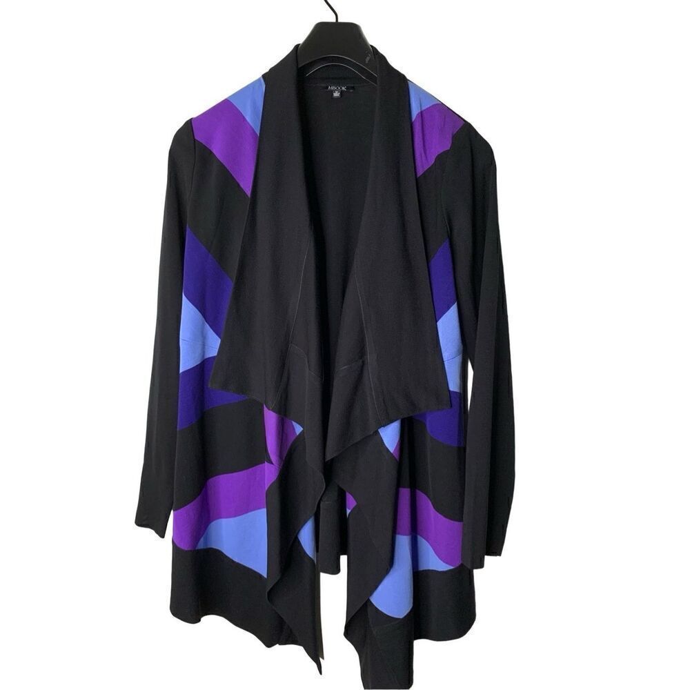 Misook cardigan open front geometric black women's size medium